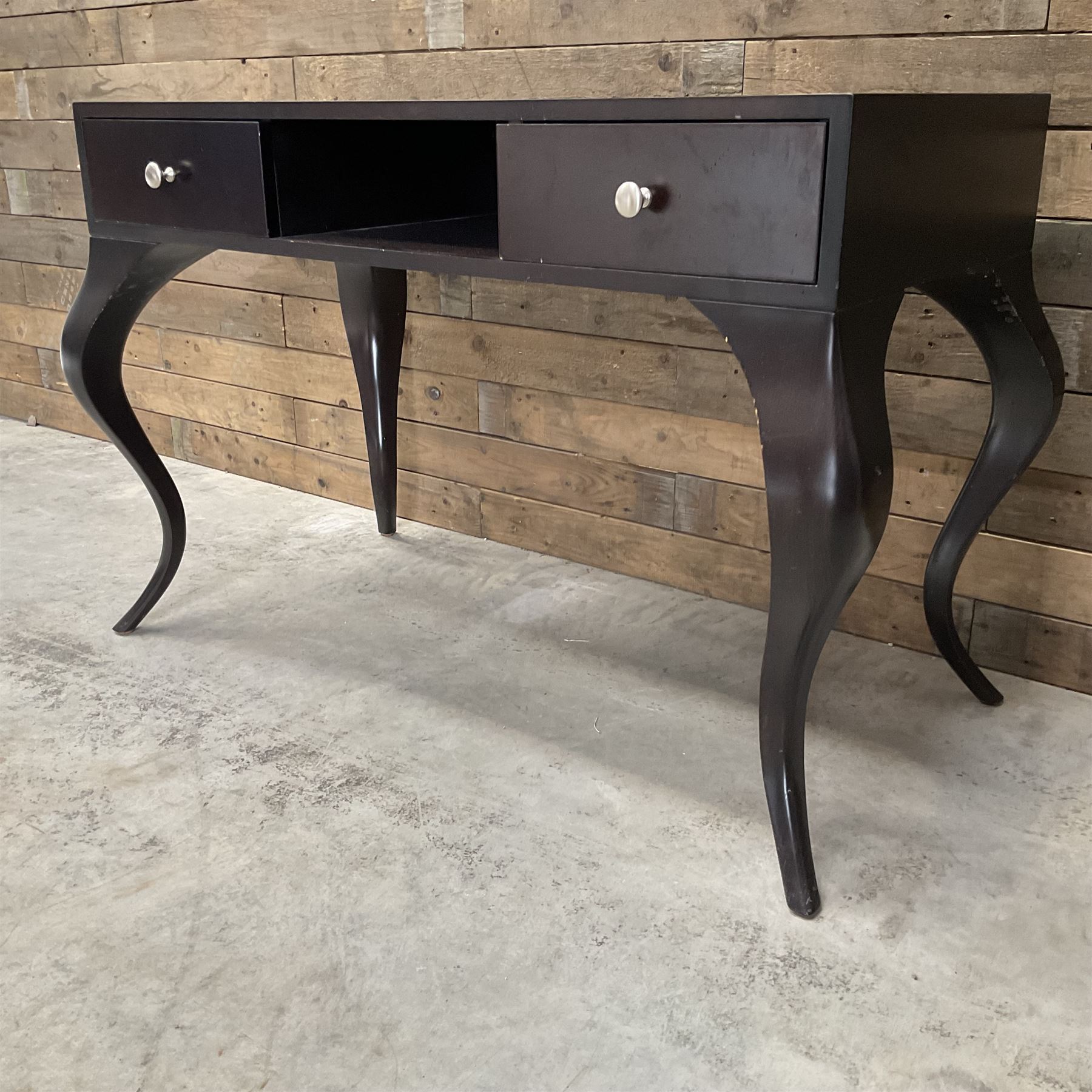 Rosewood finish console dressing table, fitted with two soft-close drawers