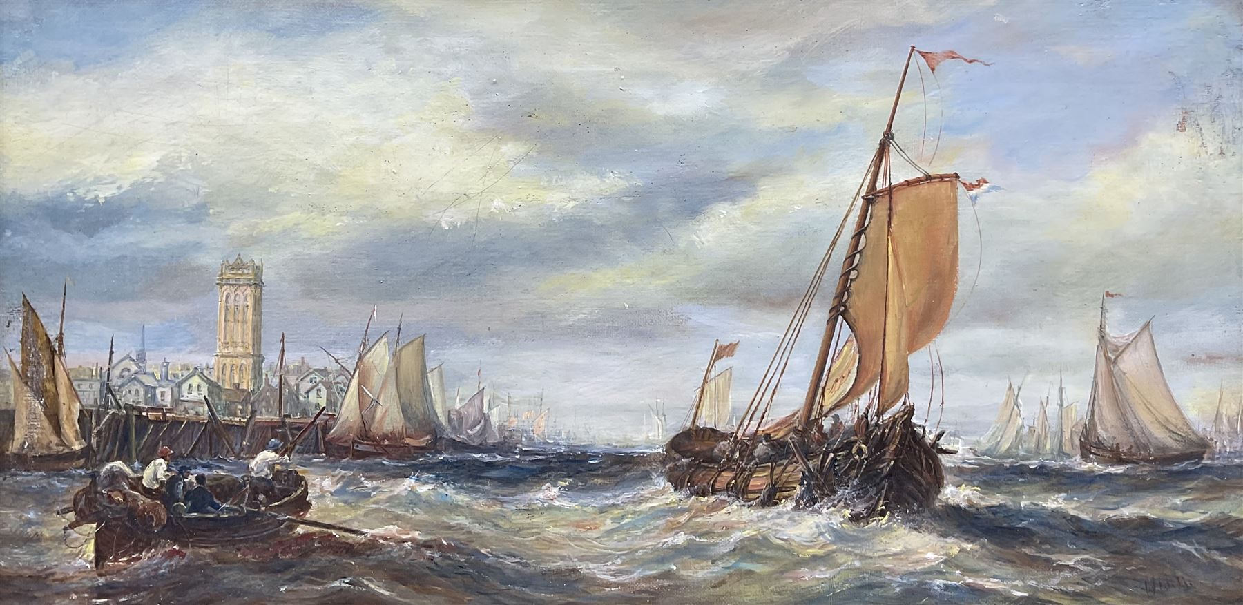 Brian Mays (British 1938-2005): Dutch Shipping off the Coast, oil on canvas indistinctly signed 24.5cm 49.5cm 
Provenance: direct from the family of the artist.