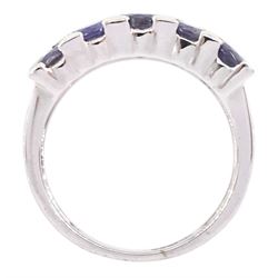 9ct white gold two row tanzanite ring, hallmarked