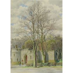 Stanley Roy Badmin RWS (British 1906-1989): 'Lime Trees at the Castle Gate - Arundel', watercolour signed, titled on Abbott & Holder gallery label verso 28cm x 20cm