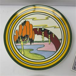 Four Clarice Cliff Wedgwood limited edition plates, comprising Orange Erin, Blue Firs, Solitude and May Avenue, all with certificate and box, D26cm