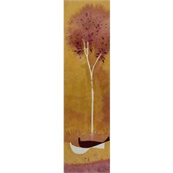 Giuliana Lazzerini (Italian/Yorkshire 1951-): 'Spring Tree', watercolour signed, labelled verso 40cm x 12cm