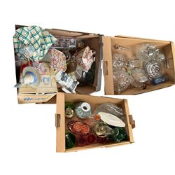 Collection of glass ware, including decanter and glasses, bom bom jar etc, in three boxes 