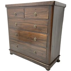 Late Victorian scumbled walnut chest, rectangular top with rounded front corners, fitted with two short and three long drawers