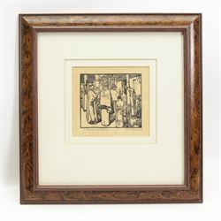 Sir Frank Brangwyn (British 1867-1956): The Christening, monochrome woodcut engraving signed in pencil by the artist and engraver HG Webb 12cm x 13cm