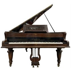 John Broadwood & Sons London - 19th century rosewood grand piano serial  No 47356 (1900-1910) overstrung cast iron frame with 88 notes, 7 octaves, Lyre with sostenuto and una-corda pedals, split-hinged key fall board and fretted music desk, case raised on three taper turned legs with brass castors, original stringing, felt, hammers, dampers and grand roller action.

This item has been registered for sale under Section 10 of the APHA Ivory Act