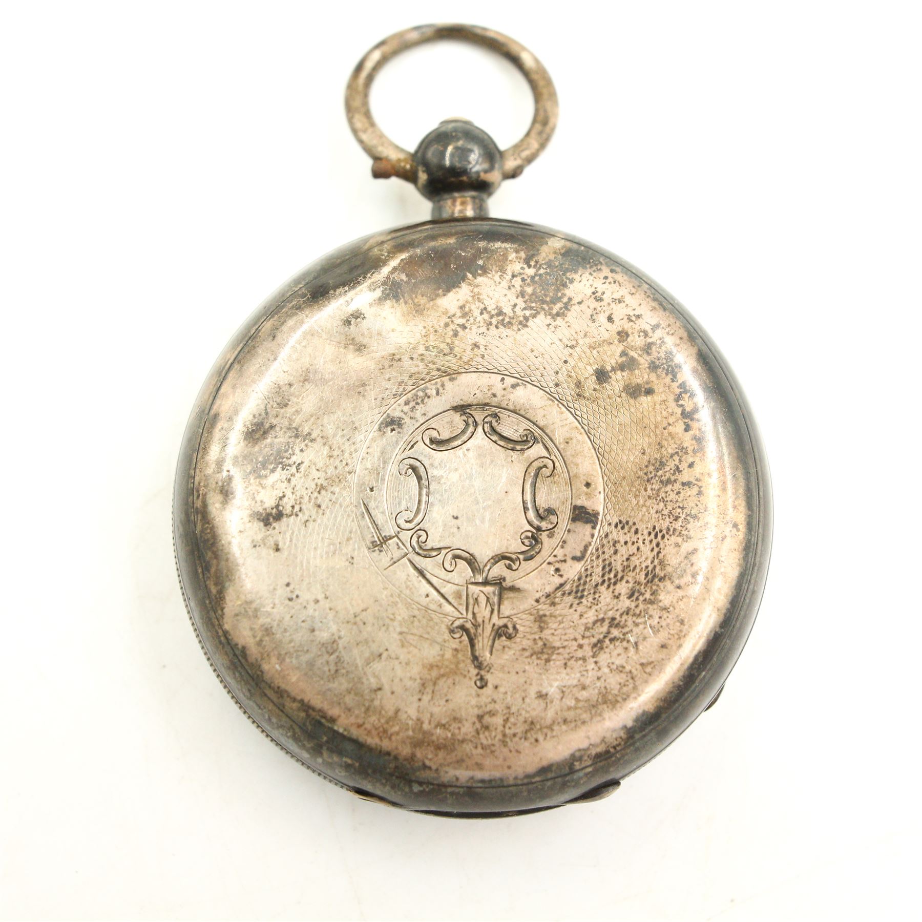 Early 20th century 18ct gold open face key wound cylinder pocket watch, gilt dial with Roman numerals, case with ornate decoration and cartouche, stamped 18K, together with a Victorian silver cased open faced pocket watch