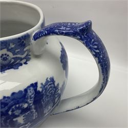 Large blue and white jug, decorated with landscape transfer print, H24cm