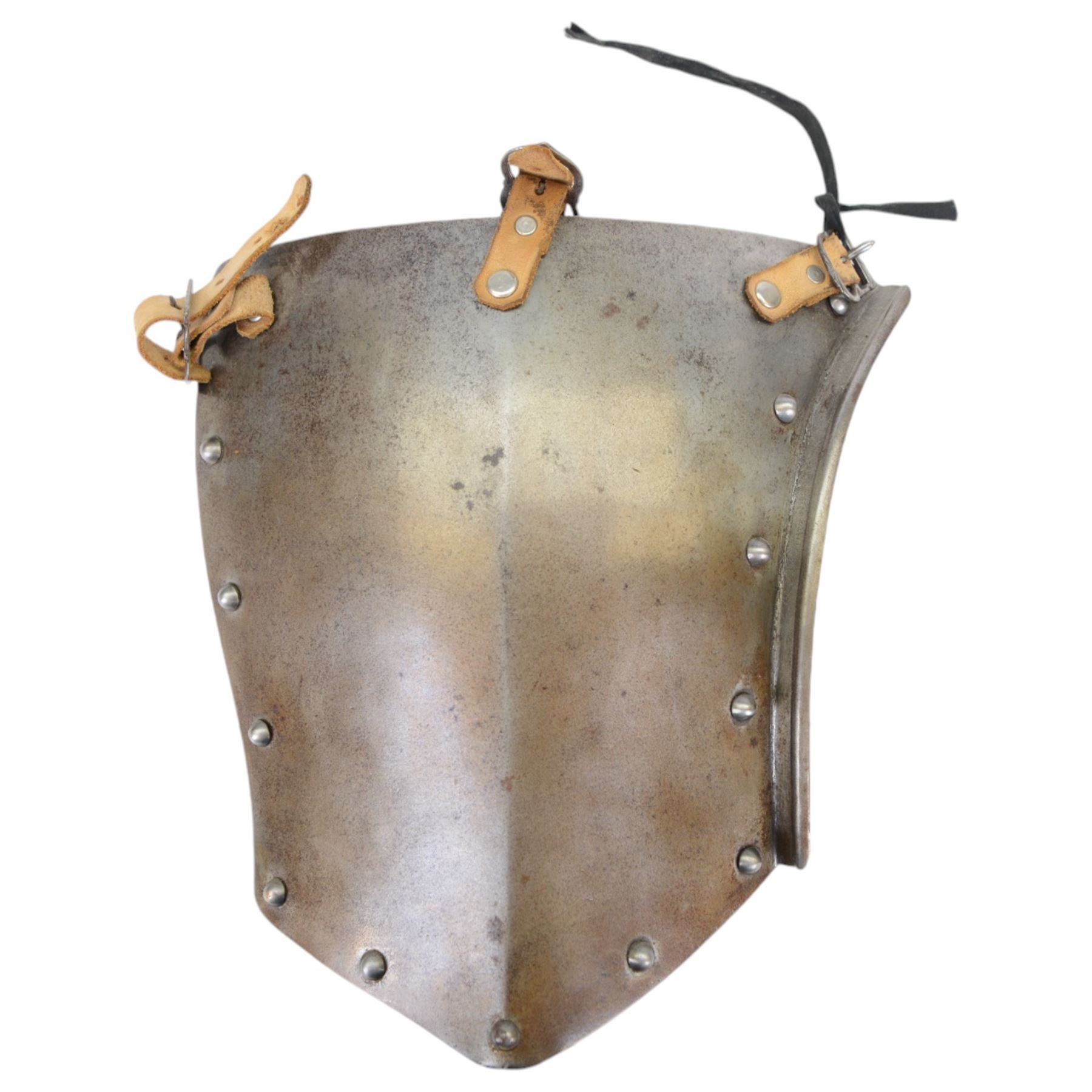 20th Century replica of a continental Cuirass body armour, comprising of breastplate and two leg guards with leather straps