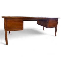 Possibly Heals of London - mid-20th century walnut kneehole desk, rectangular top over four drawers, on tapering supports 