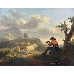 Circle of Jan Van Balen (Flemish 1611-1654): Farmer Resting in Belgian Landscape, oil on canvas attributed on the mount 22cm x 27cm 