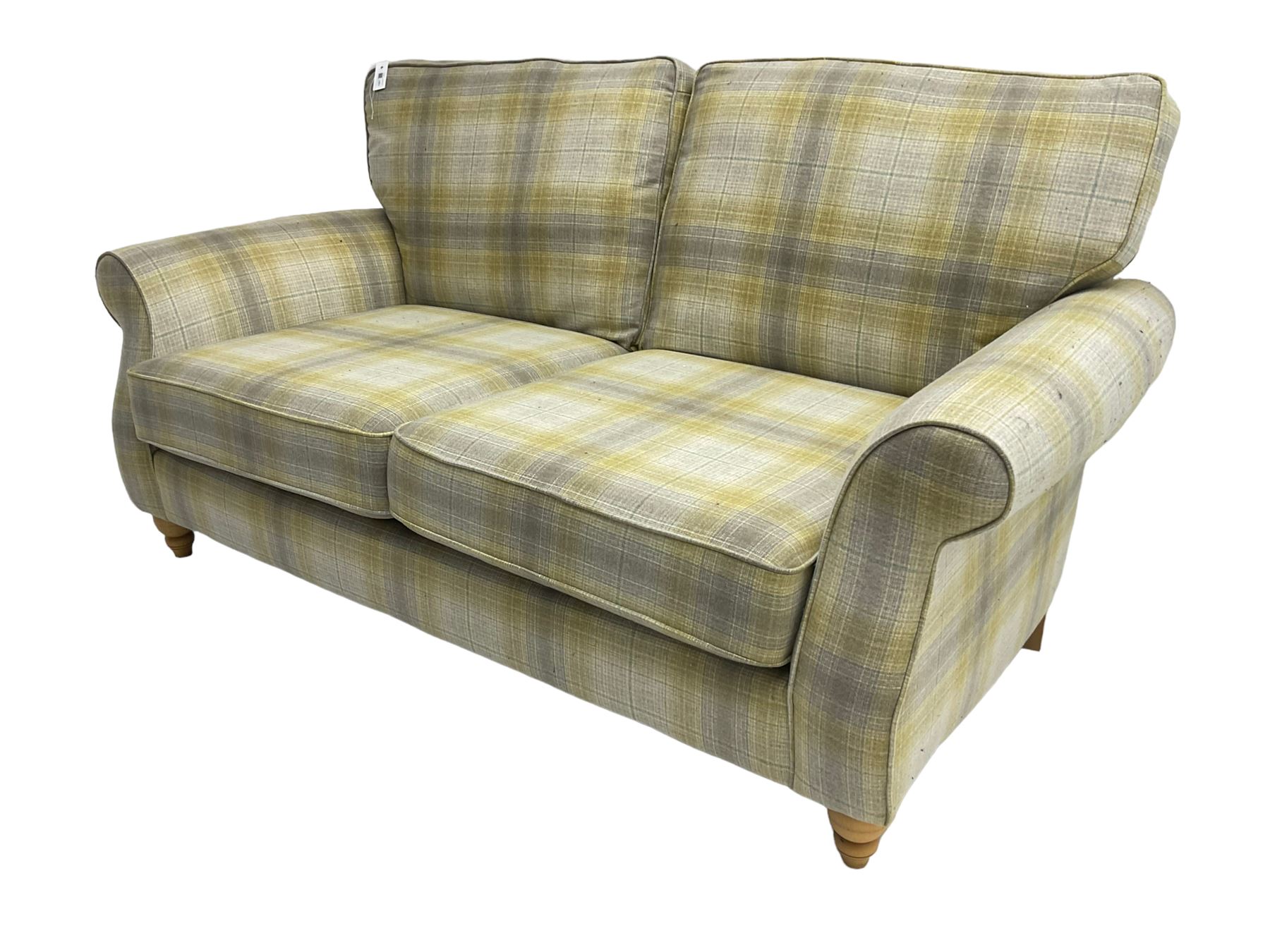 NEXT Home - traditional shaped two seat sofa upholstered in lime and grey tartan fabric