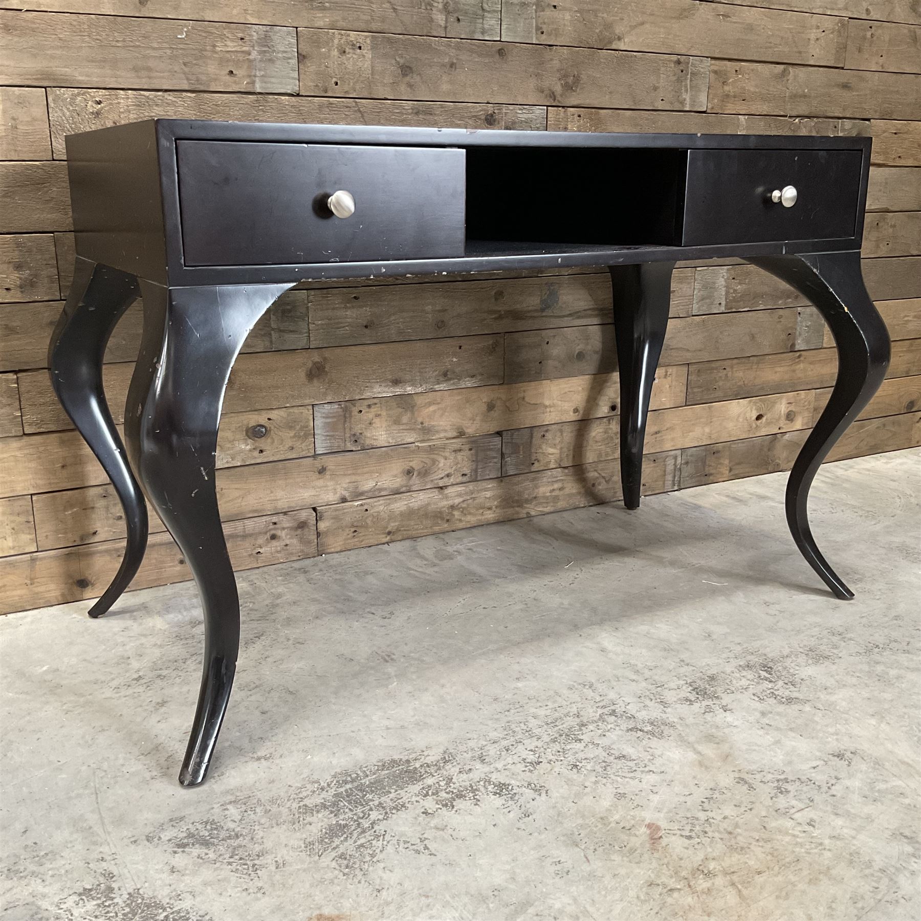 Rosewood finish console dressing table, fitted with two soft-close drawers