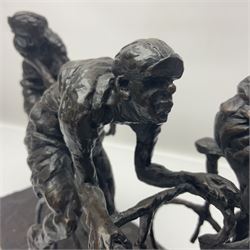Grant Palmer; Wheels On Fire, limited edition bronze of cyclists, H21cm