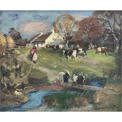 John Reid Murray (British 1861-1906): Goats and Cows at the Riverside, oil on canvas signed and dated '96, 30cm x 35cm