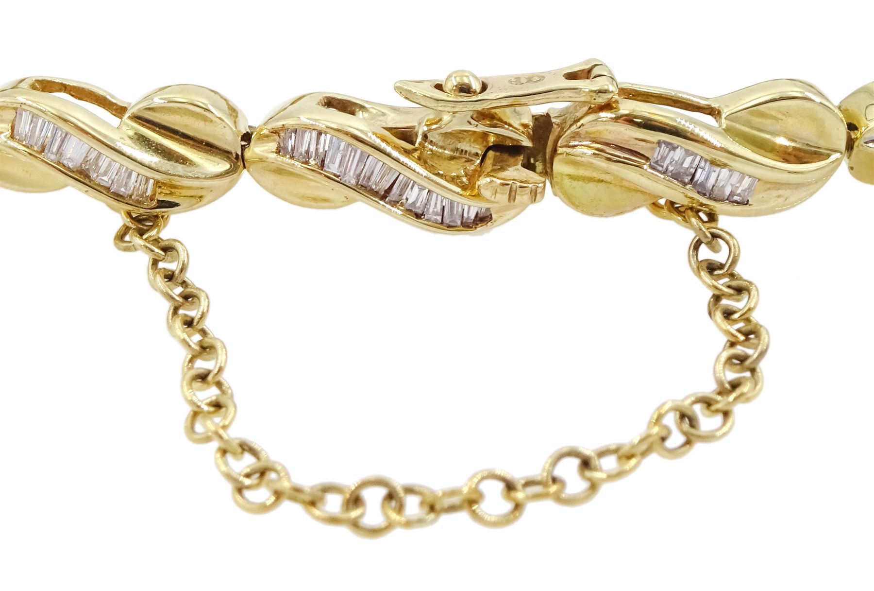 14ct gold baguette cut diamond, infinity link bracelet