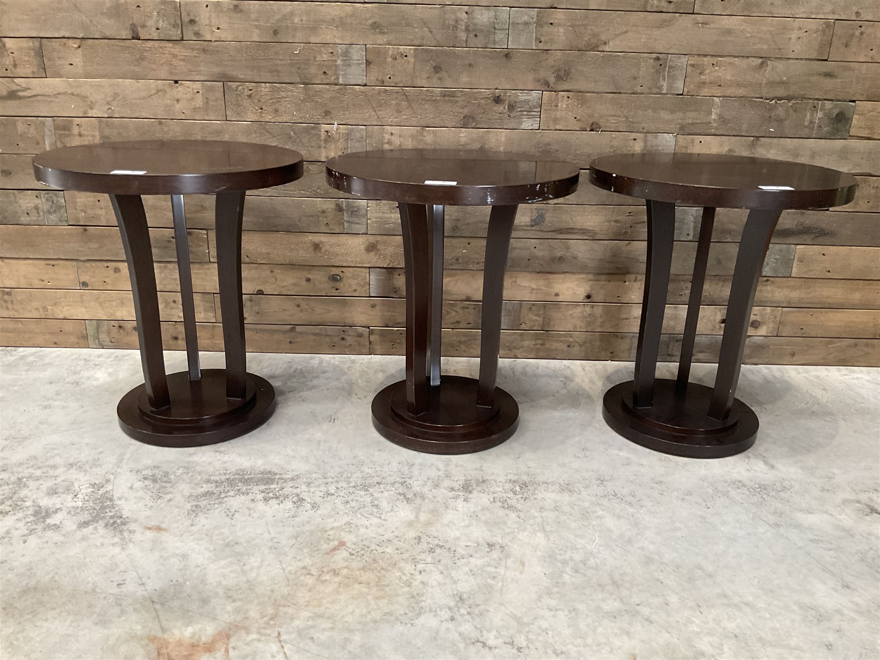 Six rosewood circular bar or bedroom occasional tables