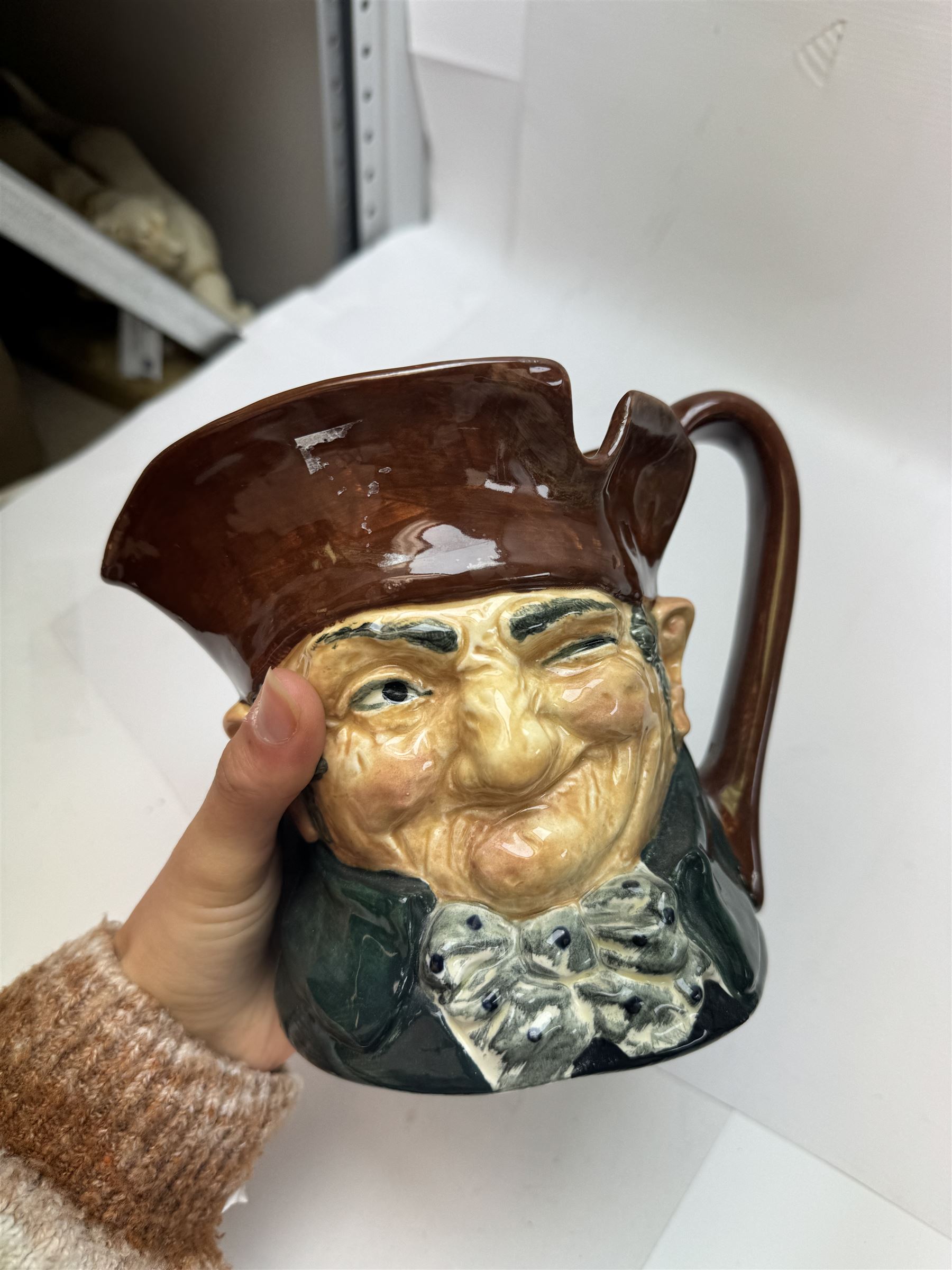 Collection of character jugs, including Royal Doulton Long John Silver, The Falconer, Granny etc