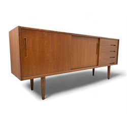 Nils Jonsson - mid-20th century teak sideboard, rectangular top over three-section base, l...