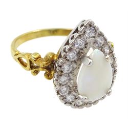 Silver-gilt opal and cubic zirconia cluster ring, stamped Sil