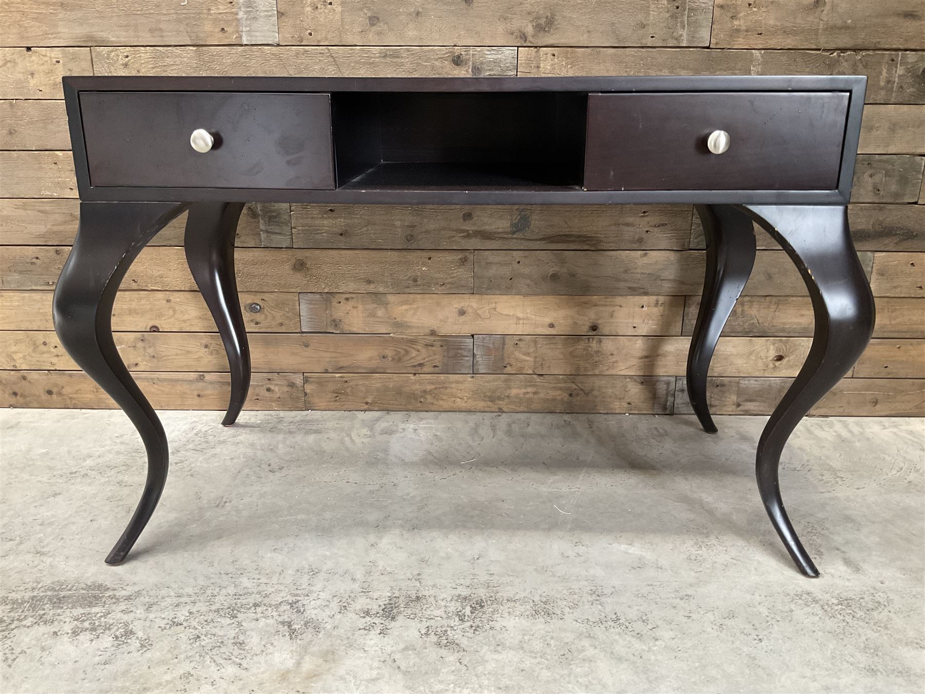 Rosewood finish console dressing table, fitted with two soft-close drawers