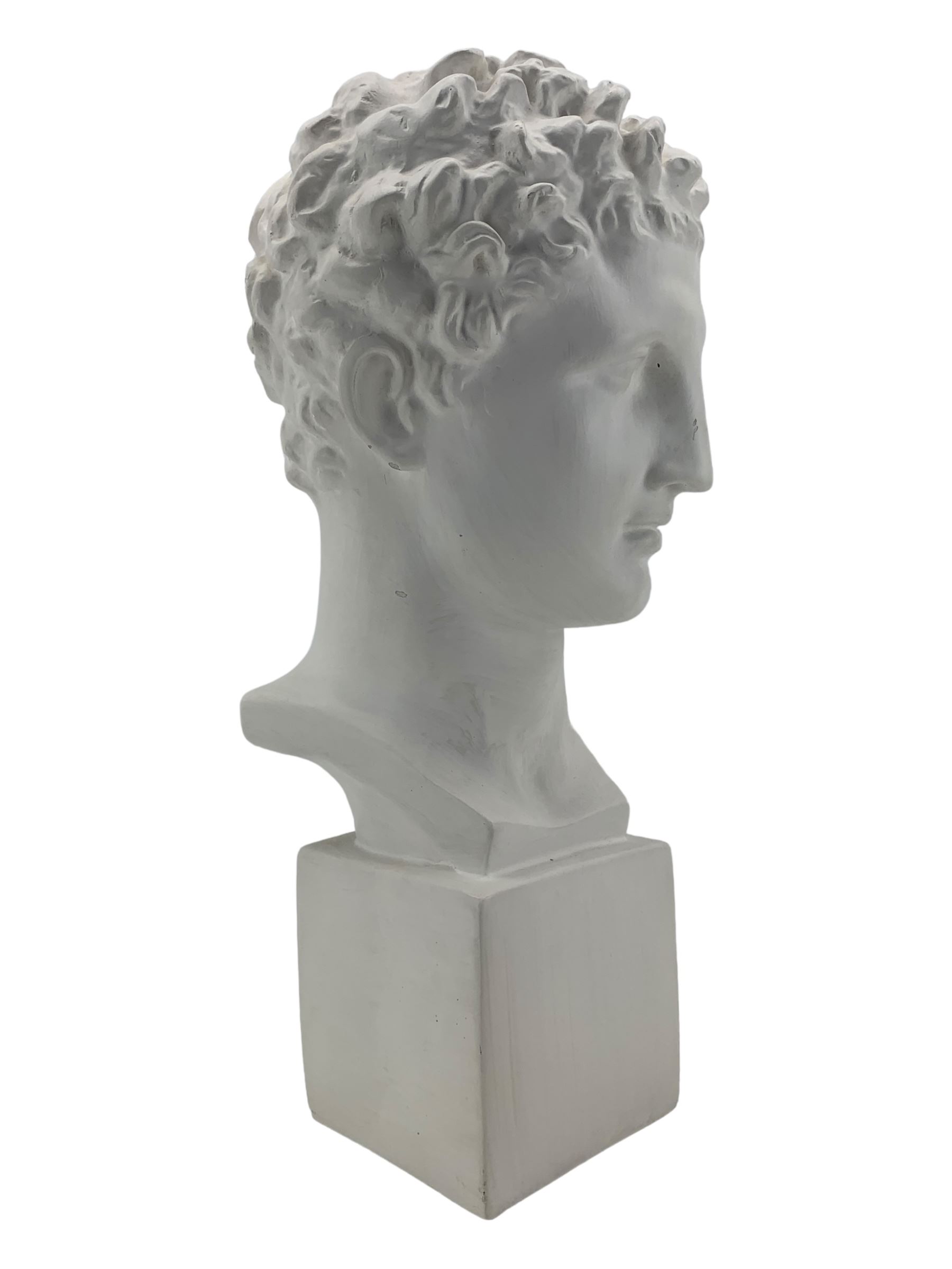 Large plaster classical bust, on integral square plinth, H61cm 