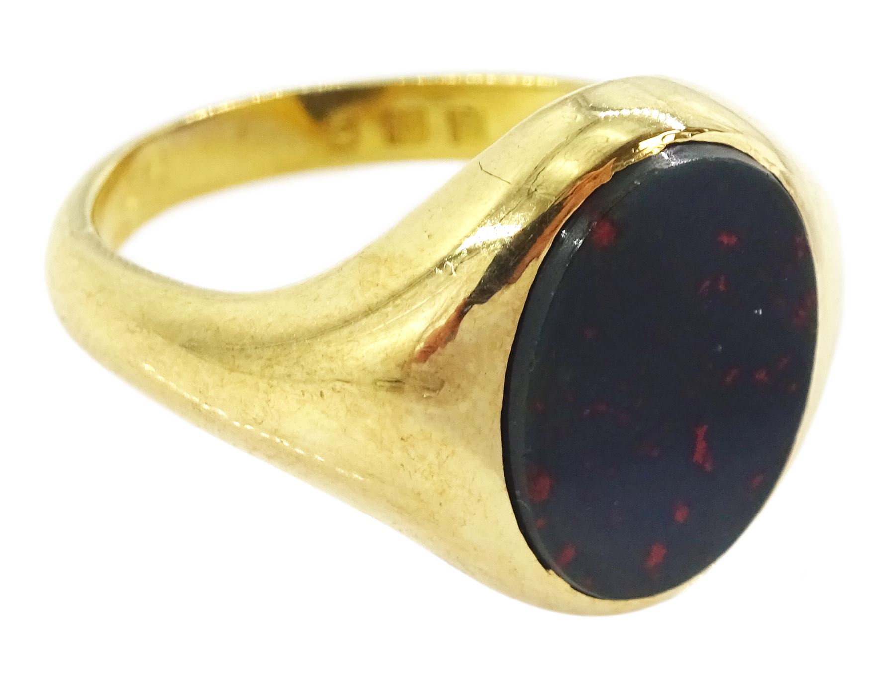 Early -mid 20th century 18ct gold bloodstone signet ring by Goldsmiths & Silversmiths Co Ltd, London 