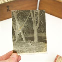 Early 20th century and later glass lantern slides, some local scenes including Pocklington Canal, various microscopes, insects etc, in two cases and two boxes 