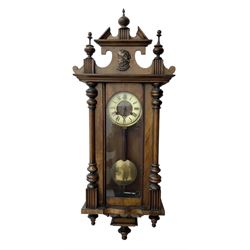 German- Late 19th century 8-day spring driven wall clock in a walnut and ebonised case, wi...