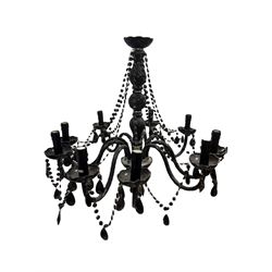 Two classical black glass fourteen branch chandeliers