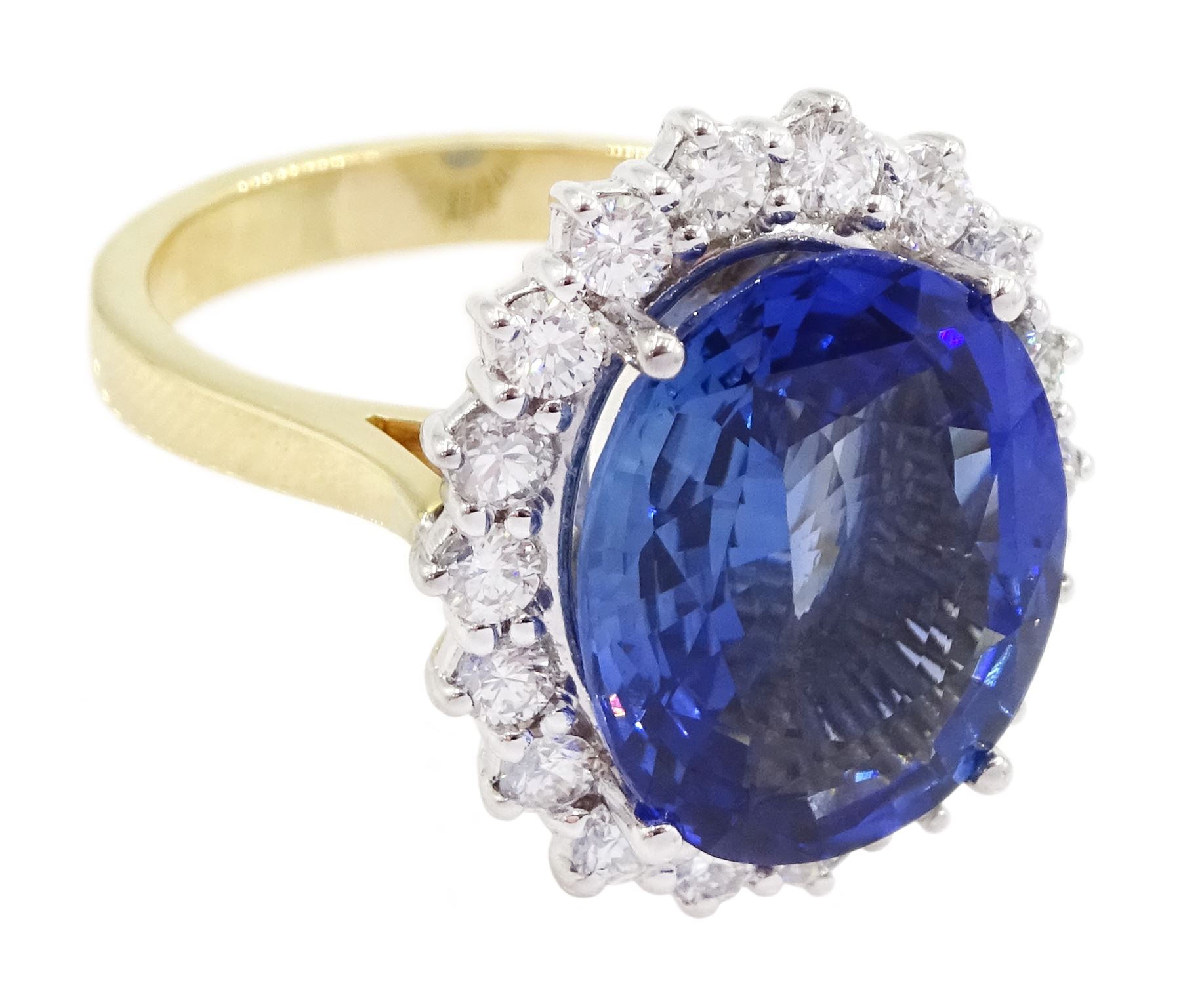 18ct gold oval cut unheated sapphire and round brilliant cut diamond ring, sapphire 7.46 carat, total diamond weight approx 0.70 carat, with Reunigem-Lab report