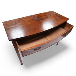 19th century mahogany bow-fronted side table, reeded top over single drawer, on square tapering supports with spade feet