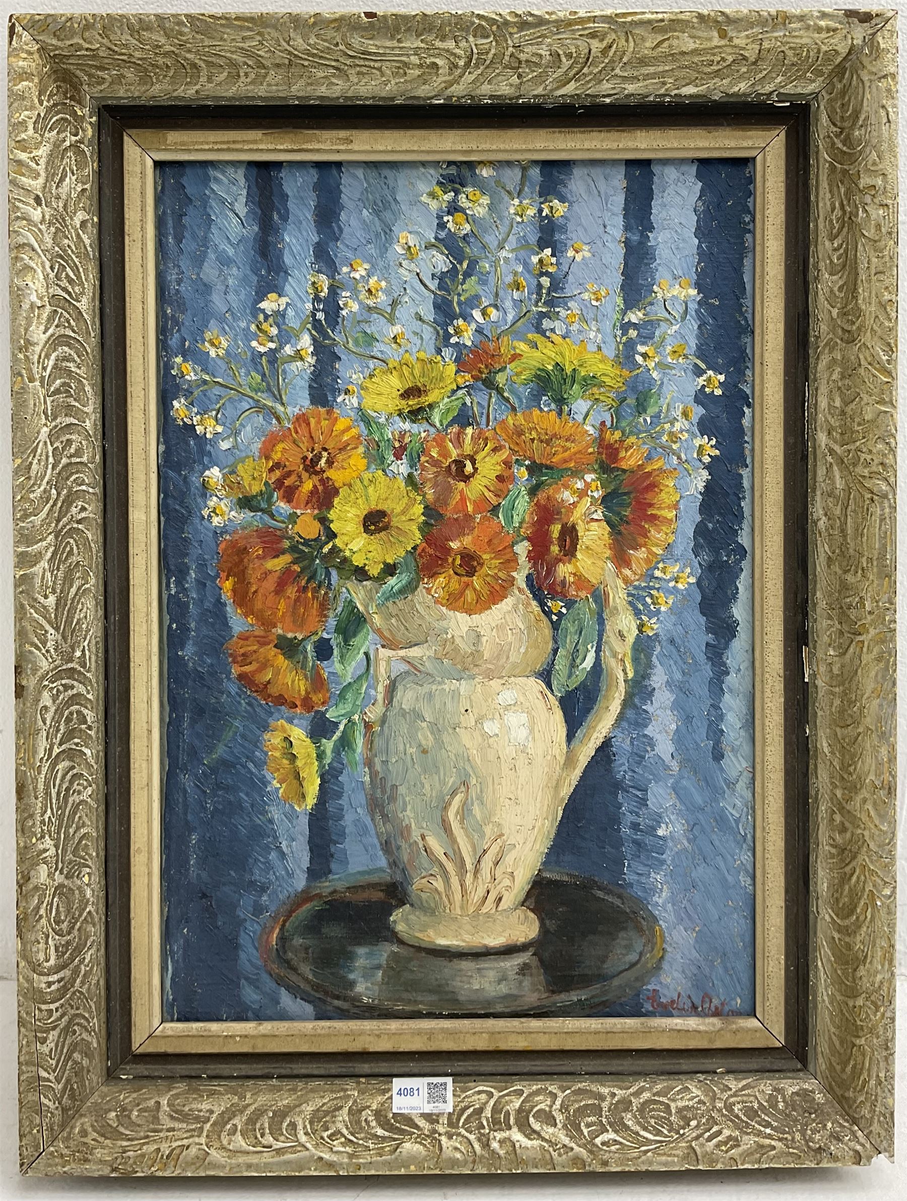 Evelin Winifred Aston (British 1891-1975): Still Life of Flowers in a Vase, oil on canvas board signed 46cm x 39cm