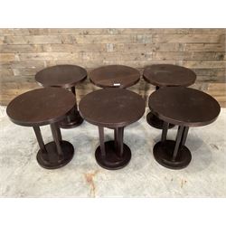 Six rosewood circular bar or bedroom occasional tables