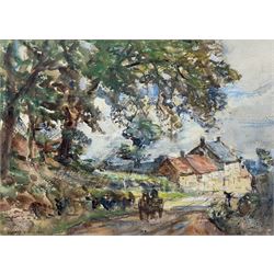 Rowland Henry Hill (Staithes Group 1873-1952): Horse and Cart leaving Ellerby Village, watercolour signed and dated 1920, 25cm x 35cm