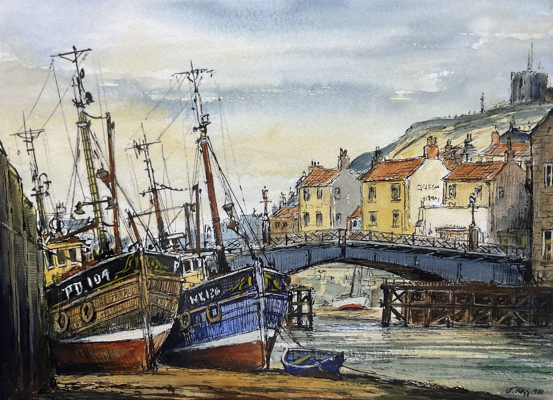 Jack Rigg (British 1927-2023): Upper Harbour 'Whitby', watercolour and ink signed and dated 1980, titled verso 27cm x 37cm