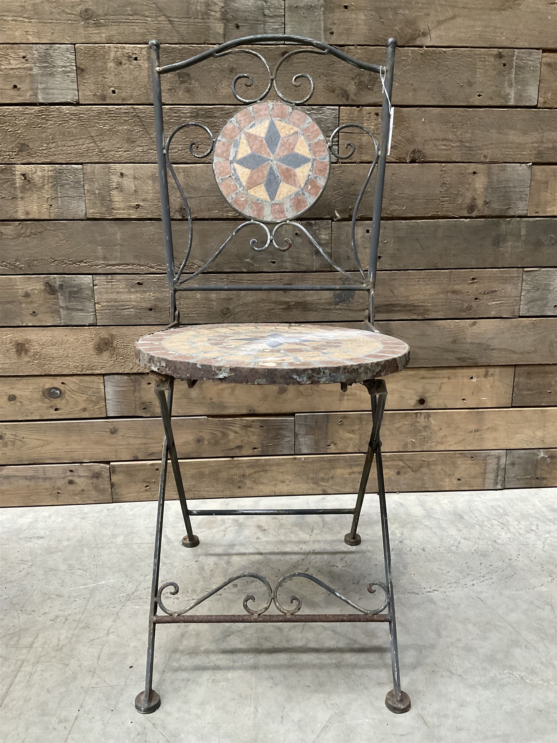 Mosaique circular garden table and four chairs