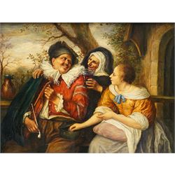 After Jan Havickszoon Steen (Dutch c.1626-1679): 'Merry Threesome', 19th century oil on panel unsigned 19cm x 25cm