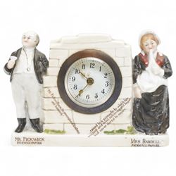 Late Victorian 'The Pickwick Papers' novelty clock, with flanking figures 'Mr Pickwick' an...