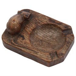 Mouseman - oak ashtray, rectangular form with rounded and canted corners, carved with mouse signature, by the workshop of Robert Thompson, Kilburn