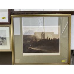 Collection of engravings and etchings, by artists including Alfred Bentley, Philip Zilcken, AL Koster, Willem de Zwart, Fred Cecil Jones, 'The Gibbet' engraving from 'Halifax and its Gibbet Law', Ary Scheffer, Frank Short, topographical engravings, etc