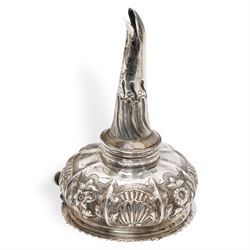 George IV silver wine funnel with gadrooned border and floral decoration L15cm York 1825 M...