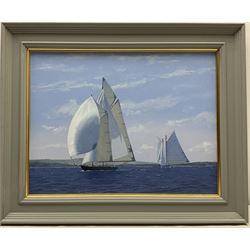 James Miller (British 1962-): Big Class Yachts 'Mariette and Eleonora - The Westward Cup 2010', oil on canvas signed, titled verso 33cm x 43cm 
