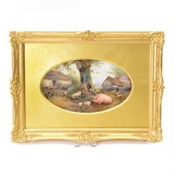 Turn of the century Royal Worcester oval plaque, hand painted by Harry Davis, depicting a ...