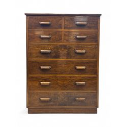 Early 20th century walnut chest, fitted with four short and four long drawers, on recessed...