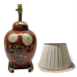 Carl Falkenstein table lamp, of baluster form decorated with floral sprigs on a red ground, H50cm