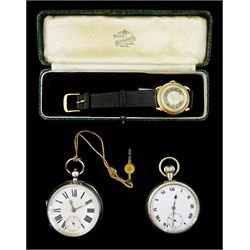 9ct gold manual wind wristwatch, Chester 1943, the back case with engraved initials, Victorian silver lever pocket watch, case by Charles Cooke, Chester 1890 and a Military issue pocket watch,  screw back case with issue markings ^ B39693