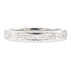 Platinum channel set baguette cut diamond half eternity ring, hallmarked, total diamond weight approx 0.35 carat