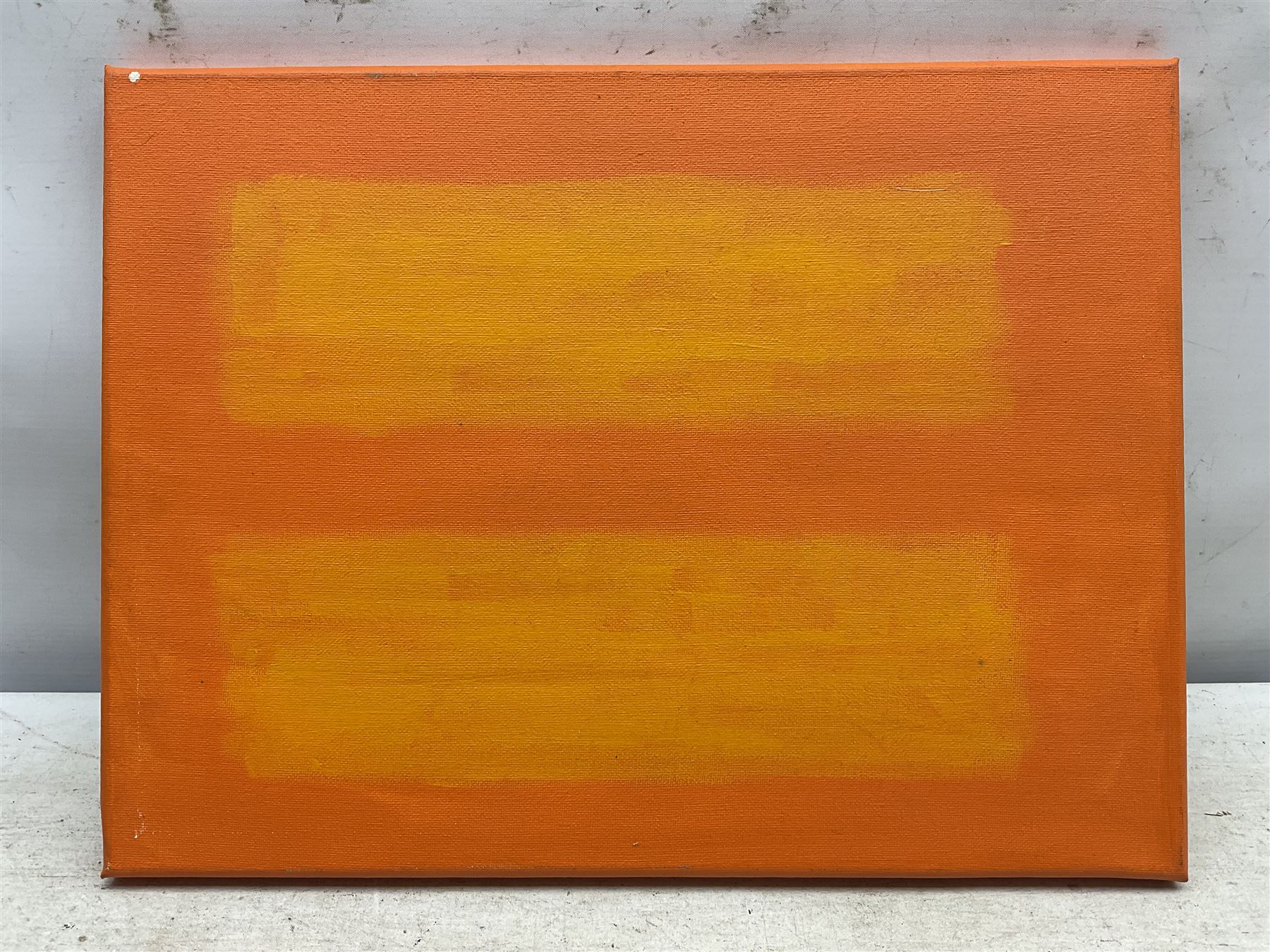 David Fraser Scott (Northern British Contemporary): 'Yellow on Orange', oil on canvas signed, titled and dated 2009 verso 30cm x 40cm (unframed)