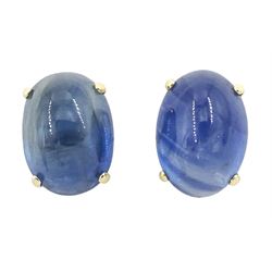 Pair of 9ct gold cabochon sapphire stud earrings, stamped